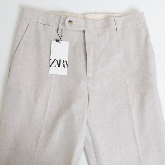 Zara Linen Blend Dress Pants Beige Mens 31 EU 40 Slim Fit - Picture 4 of 15